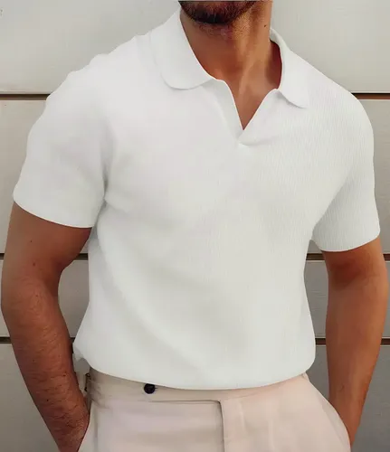 Polo Sem Botao Masculina Minimalista com Tecido Texturizado