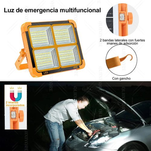 Foco Luz Led Exterior Lámpara Solar Recargable Portátil Ip66