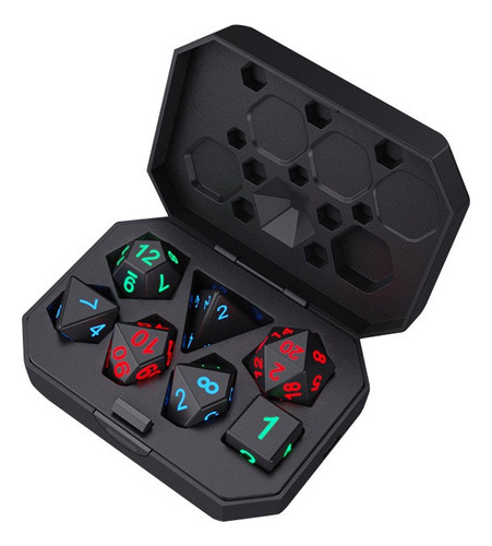 Juego De 7 Dados Rpg De Mesa Led Recargables Con Estuche