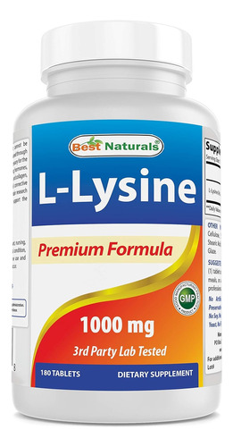 L-lysine Best Naturals 1000mg 180 Tabletas