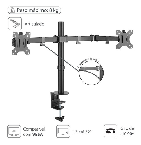 Suporte Articulado Para 2 Monitores 13' A 32' Vinik Sm-341a