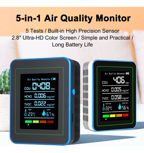 Comprobador De Aire 5 En 1: Co2, Tvoc, Hcho, Temperatura Y H