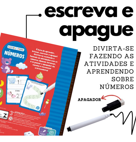 Livro Escreva E Apague - Números Com Caneta Apagador Aprendizado Infantil Caligrafia