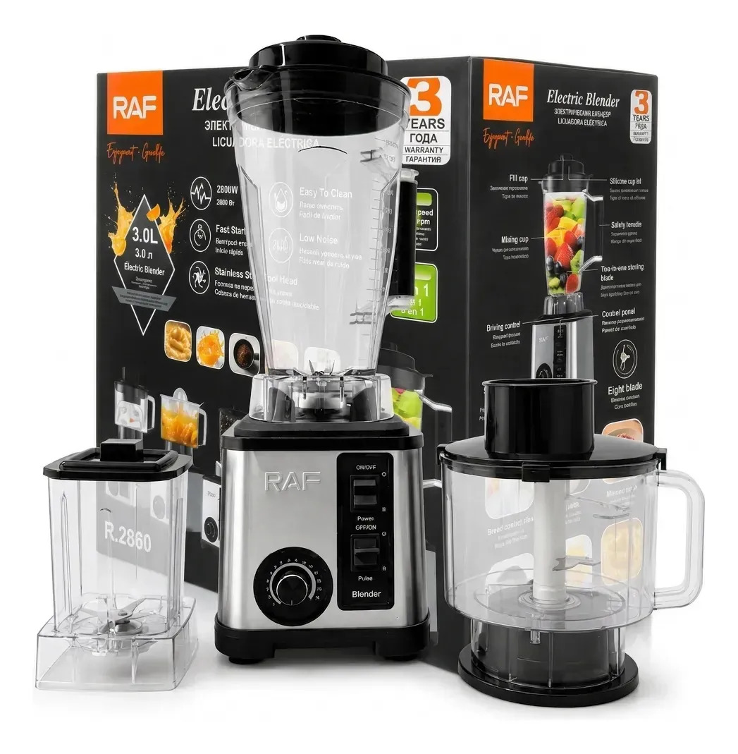 Licuadora Raf 2600w Procesadora Pica Carne Hielo Especias Gris