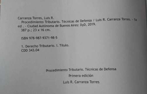 Procedimiento tributario, de Luis Carranza Torres. Editorial Ediciones DyD, tapa blanda en español, 2019