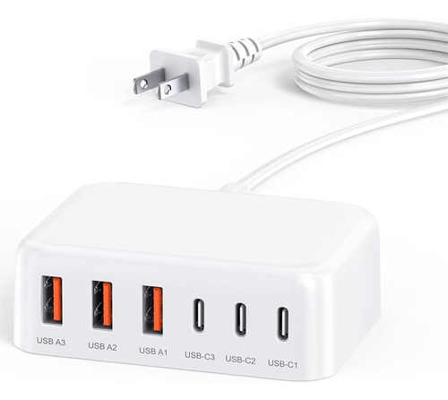Bloque Cargador Usb C, 100w Gan 6 Puertos Pd Usb C Y Qc ...