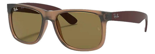 Óculos de sol Ray-Ban Justin Color Mix Standard armação de náilon cor matte transparent brown, lente dark brown de cristal clássica, haste matte transparent brown de náilon - RB4165