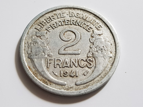 Moneda Francia 2 Francos 1941 Aluminio Gris