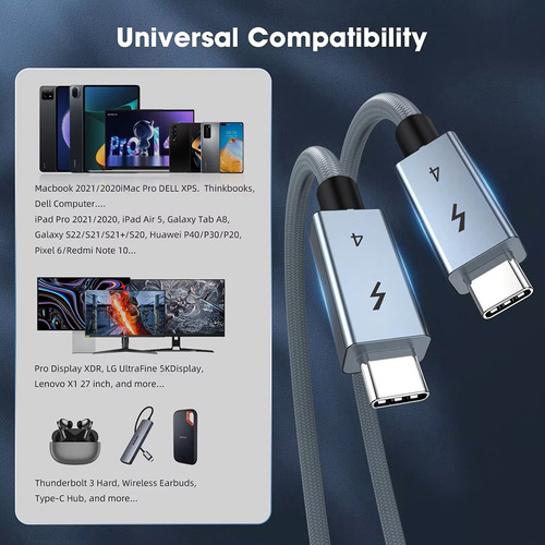 Cabo Usb-c Thunder 4, Pd 240w, 40gbps, 8k, Ps5, Mac, Note Pc