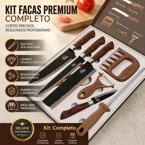 Jogo De Facas Inox 8 Peças Conjunto De Facas Inox Afiada Antiader...