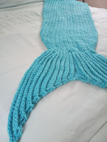 Manta Cola De Sirena Crochet Hecho A Mano Color Aqua Talla G