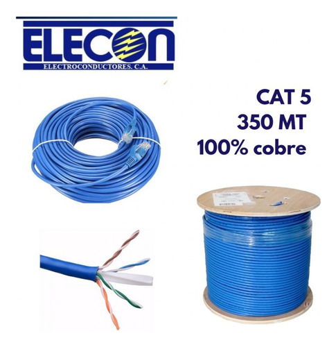 Bobina De Cable Utp Cat 5e 100% Cobre Elecon 305 Mtrs Redes