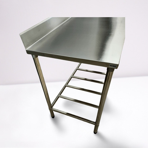 Bancada Mesa 130x40 Aço Inox 1 Base Gradeada Com Espelho