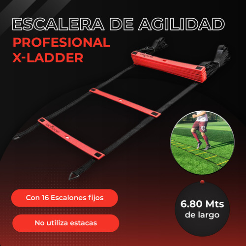 Escalera De Agilidad Entrenamiento Única Con 16 Peldaños Fijos 6.8 Mts Largo No Usa Estacas Instalación 1 Minuto 2 Bonos