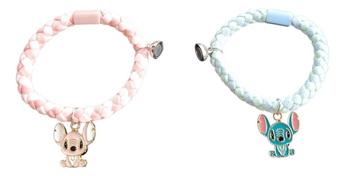 Pulsera Stitch /ángel Magnético Para Compartir Amistad Azul Acero 5 Cm 22.86 Cm