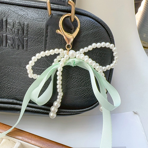 Llavero Con Forma De Lazo De Perla Verde, Bolsa En Forma De