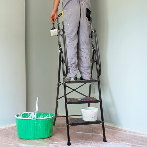 Escalera De 4 Escalones Con Pasamanos, Taburete Plegable Con