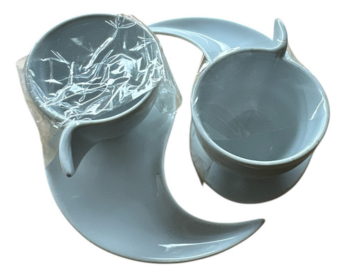 Set De Tazas De Café Con Plato Porcelana Yinyang Blanco Yin Yang