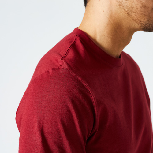 Playera De Fitness 500 Essential Hombre Rojo Burdeos Domyos