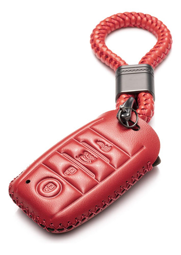 Funda Piel Para Llave Inteligente Kia 4 Boton Color Rojo