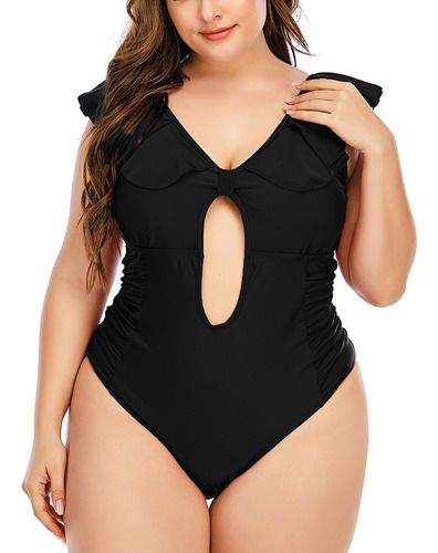 Traje De Baño Liso Casual De Talla Grande Para Mujer Bikini