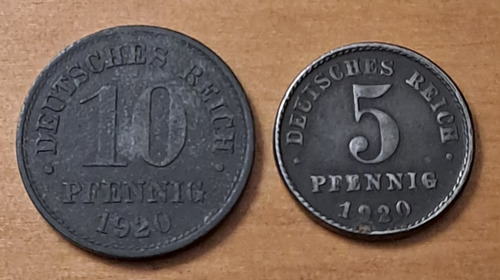  Alemania Imperio Moneda 5 Y 10 Pfennig 1920. Hierro