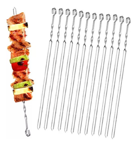 Palitos 38 Cm Pinches De Brochette Parrilla Acero Set X12