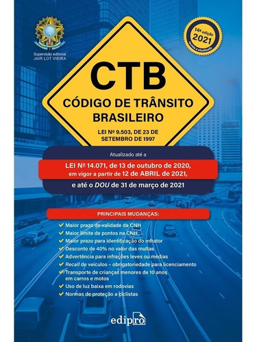 Livro Código De Trânsito Brasileiro 2021 - Lei 9503 23/09/97
