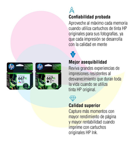 Imagen 3 de 7 de Cartucho Hp 667xl Negro + Hp 667xl Color Pack Original 1275