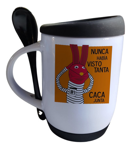 Taza Con Cuchara Y Tapa De Silicón Juan Carlos Bodoque 31min Negro Juan Carlos Bodoque 1