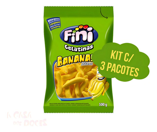 Gelatinas Fini Bananas Doces 500g Kit 3 Pacotes