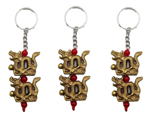 3 Llavero Amuleto De Protección De 2 Dragones Feng Shui