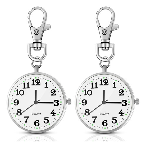 Reloj De Bolsillo De Cuarzo Plateado En Pack De 2 Con Llaver