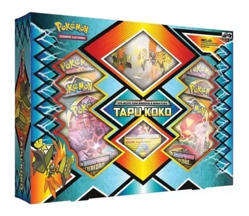 Box Pokémon Tapu Koko Com Broche E Miniatura 37 Cartas - Copag