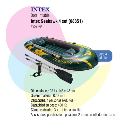 Imagen 2 de 6 de Bote Inflable Intex Seahawk 4 Set 68351 Cuotas
