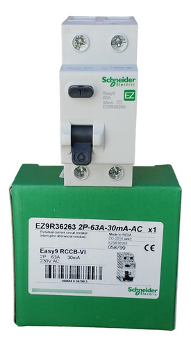 Disyuntor Diferencial 2x63 30ma Schneider E9  Bipolar 63 Amp