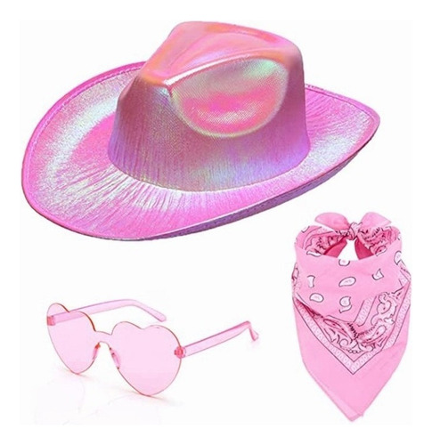 Sombrero Vaquero Disfraz Fiesta Pride Neón Rodeo + Gafas 3pz