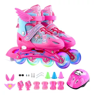 Patines Para Niños Ajustables Con Luz Led + Rodilleras Casco