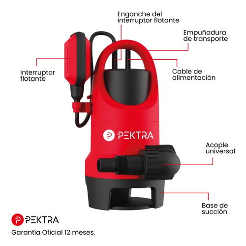 Imagen 2 de 10 de Bomba Sumergible Desagote 8 Mts 750w 220v Agua Pektra Pozo