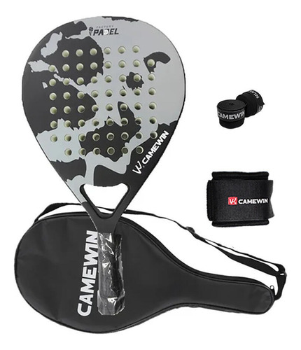 Pala De Padel Camewin Fibra De Carbono Kit Bola Y Tapa