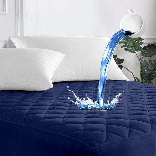 Cubre Colchon Impermeable 3 Capas Protector Individual Color Azul Diseño De La Tela Liso