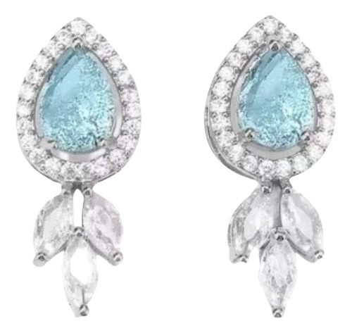 Aretes Cristales Azules Fiesta Elegantes Con Zirconias