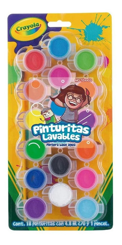 18 Mini Pinturitas Crayola Escolares Lavables Pincel Colores