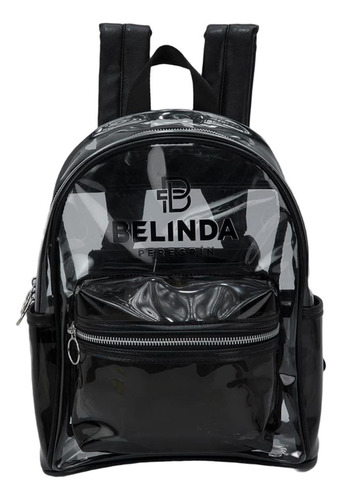 Mochila Backpack Casual Y Urbana Para Mujer, Marca Belinda Peregrin, Color Negro Con Transparente, Mod. 1040991