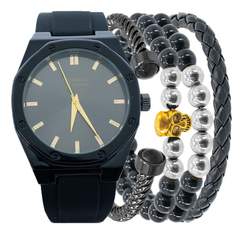 Juego De Reloj Analógico Para Hombre Y Pulsera De 4 Piezas D