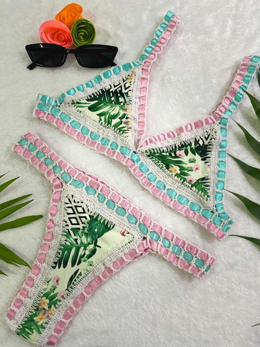 Traje De Baño Dos Pieza Tejido Crochet Bikini