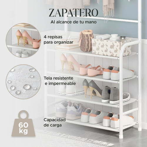 Perchero Resistente Estante Organizador Ropa Zapatera Rack Color Blanco