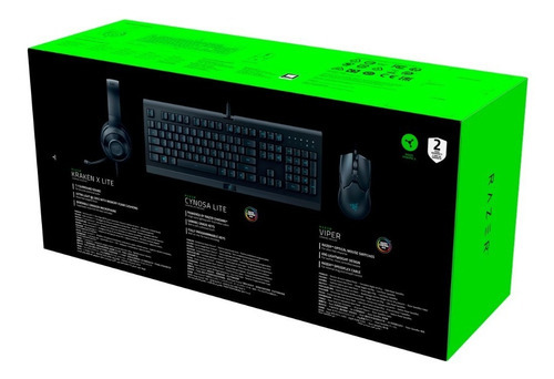 Combo Kit Gamer Razer Power Up Teclado Razer Cynosa Mouse Razer Viper Audífonos Kraken X Lite Color Negro