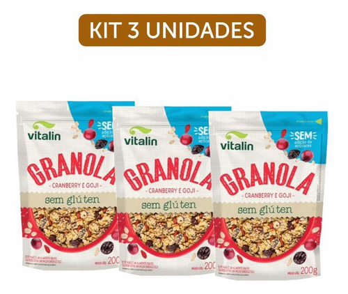 Kit 3x: Granola Cranberry E Goji Zero Açúcar Sem Glúten