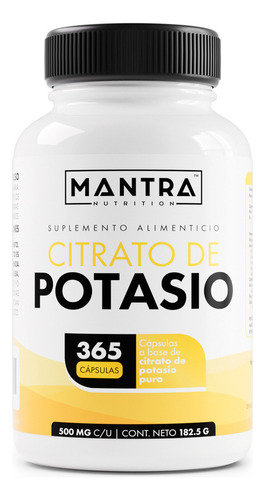 Citrato De Potasio De 365 Cápsulas Mantra Nutrition Sabor Sin Sabor